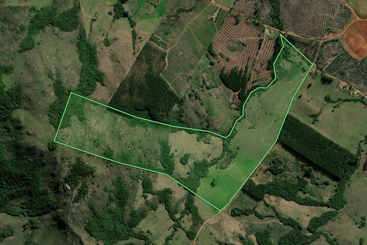 Imagem de satélite do imóvel rural em Arroio dos Ratos (RS), com o contorno declarado no CAR desenhado por cima.