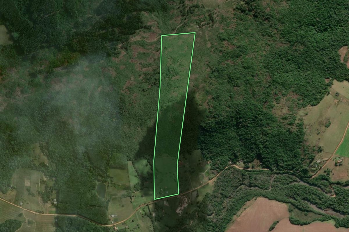 Imagem de satélite do imóvel rural em Arroio dos Ratos (RS), com o contorno declarado no CAR desenhado por cima.