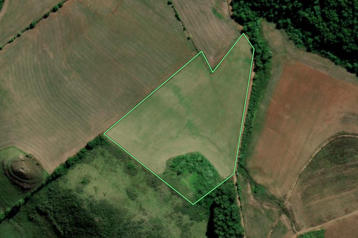 Imagem de satélite do imóvel rural em Arroio do Tigre (RS), com o contorno declarado no CAR desenhado por cima.