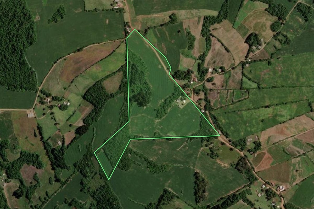 Imagem de satélite do imóvel rural em Arroio do Tigre (RS), com o contorno declarado no CAR desenhado por cima.