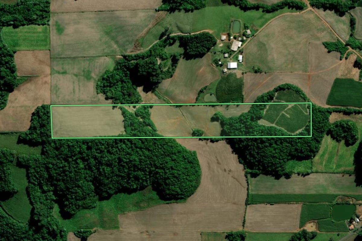 Imagem de satélite do imóvel rural em Arroio do Tigre (RS), com o contorno declarado no CAR desenhado por cima.