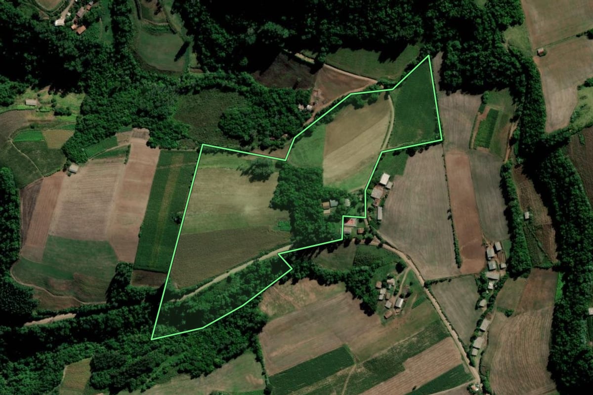 Imagem de satélite do imóvel rural em Arroio do Tigre (RS), com o contorno declarado no CAR desenhado por cima.