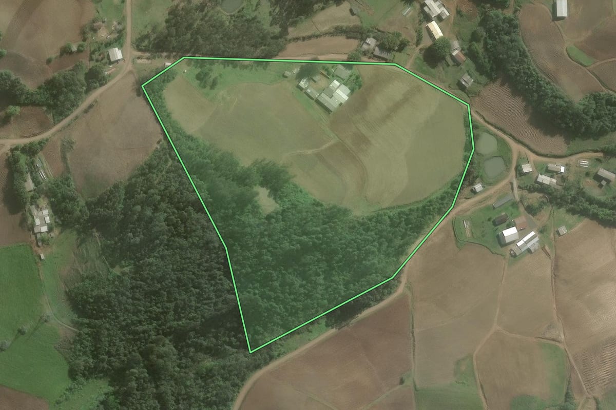 Imagem de satélite do imóvel rural em Arroio do Tigre (RS), com o contorno declarado no CAR desenhado por cima.