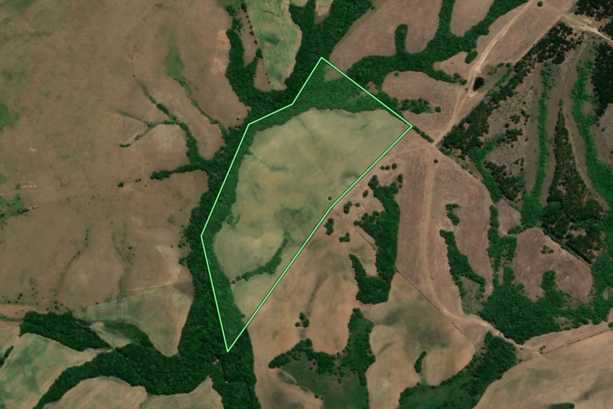 Imagem de satélite do imóvel rural em Arroio Grande (RS), com o contorno declarado no CAR desenhado por cima.