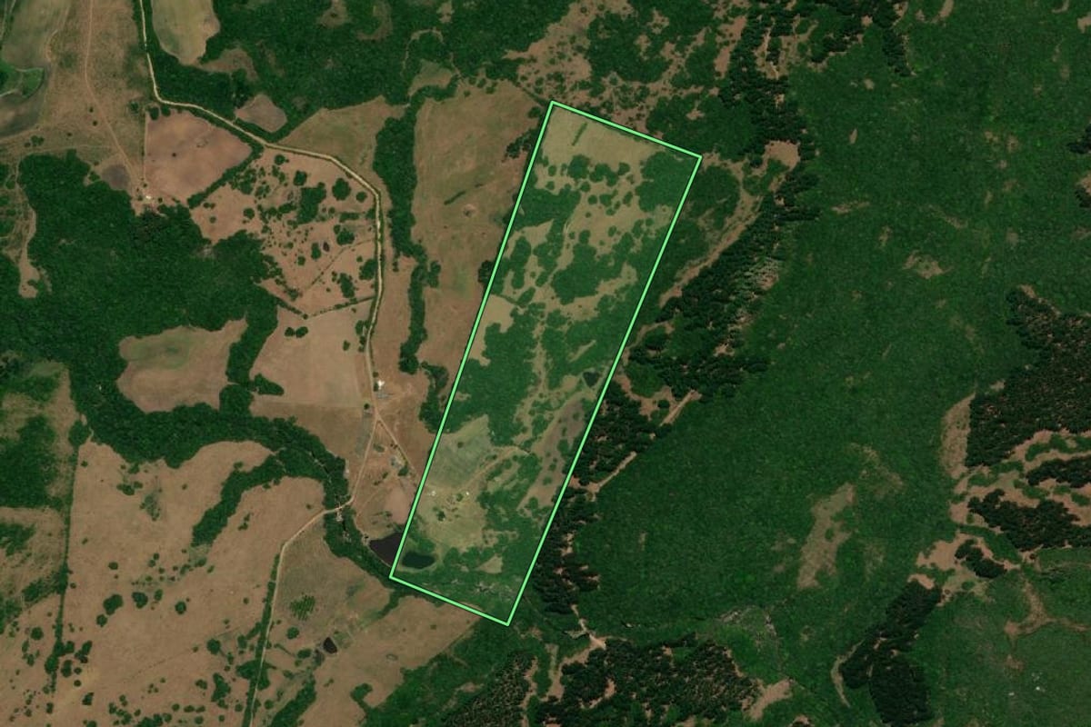 Imagem de satélite do imóvel rural em Arroio Grande (RS), com o contorno declarado no CAR desenhado por cima.