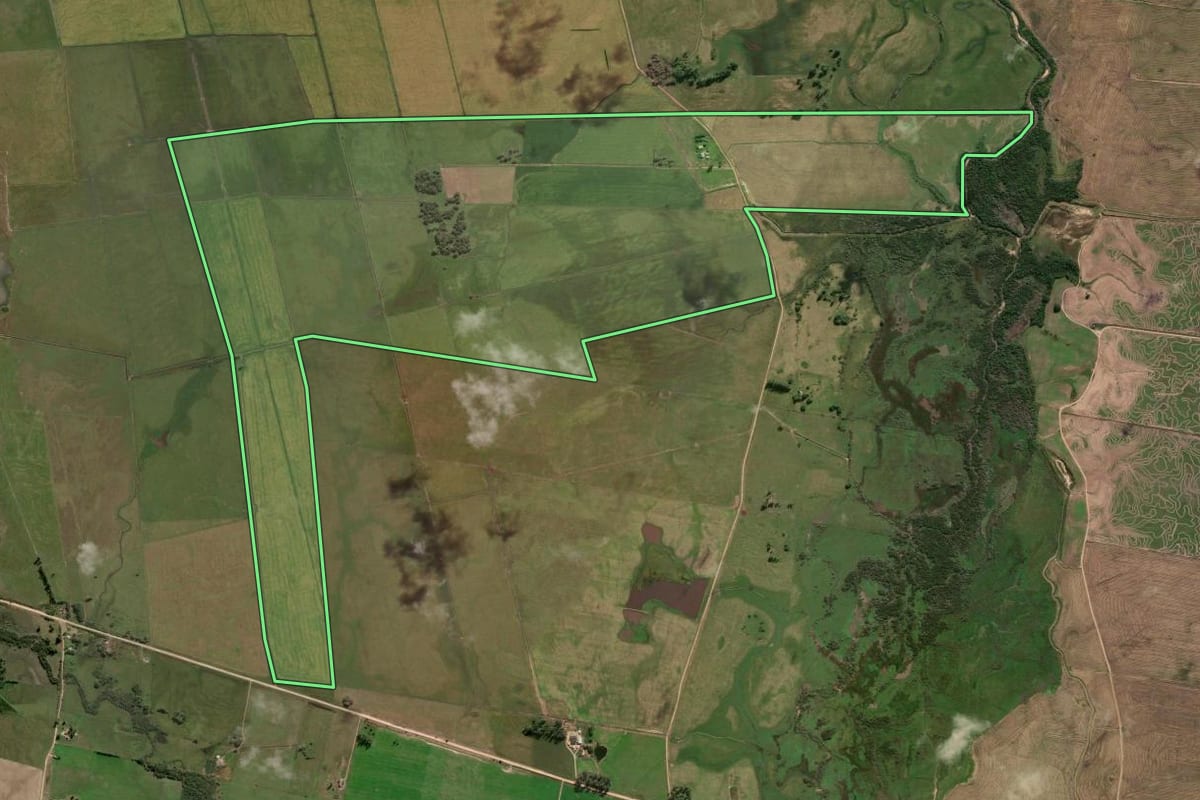 Imagem de satélite do imóvel rural em Arroio Grande (RS), com o contorno declarado no CAR desenhado por cima.
