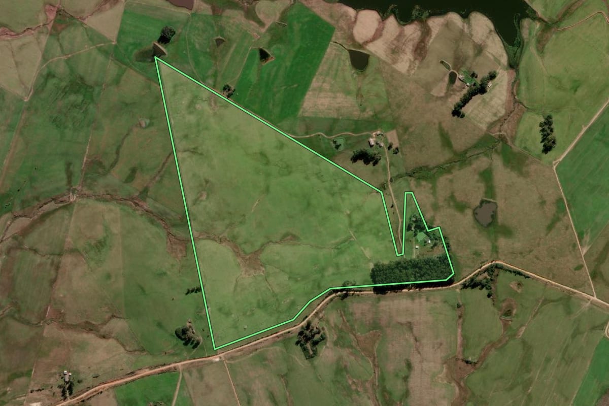 Imagem de satélite do imóvel rural em Arroio Grande (RS), com o contorno declarado no CAR desenhado por cima.