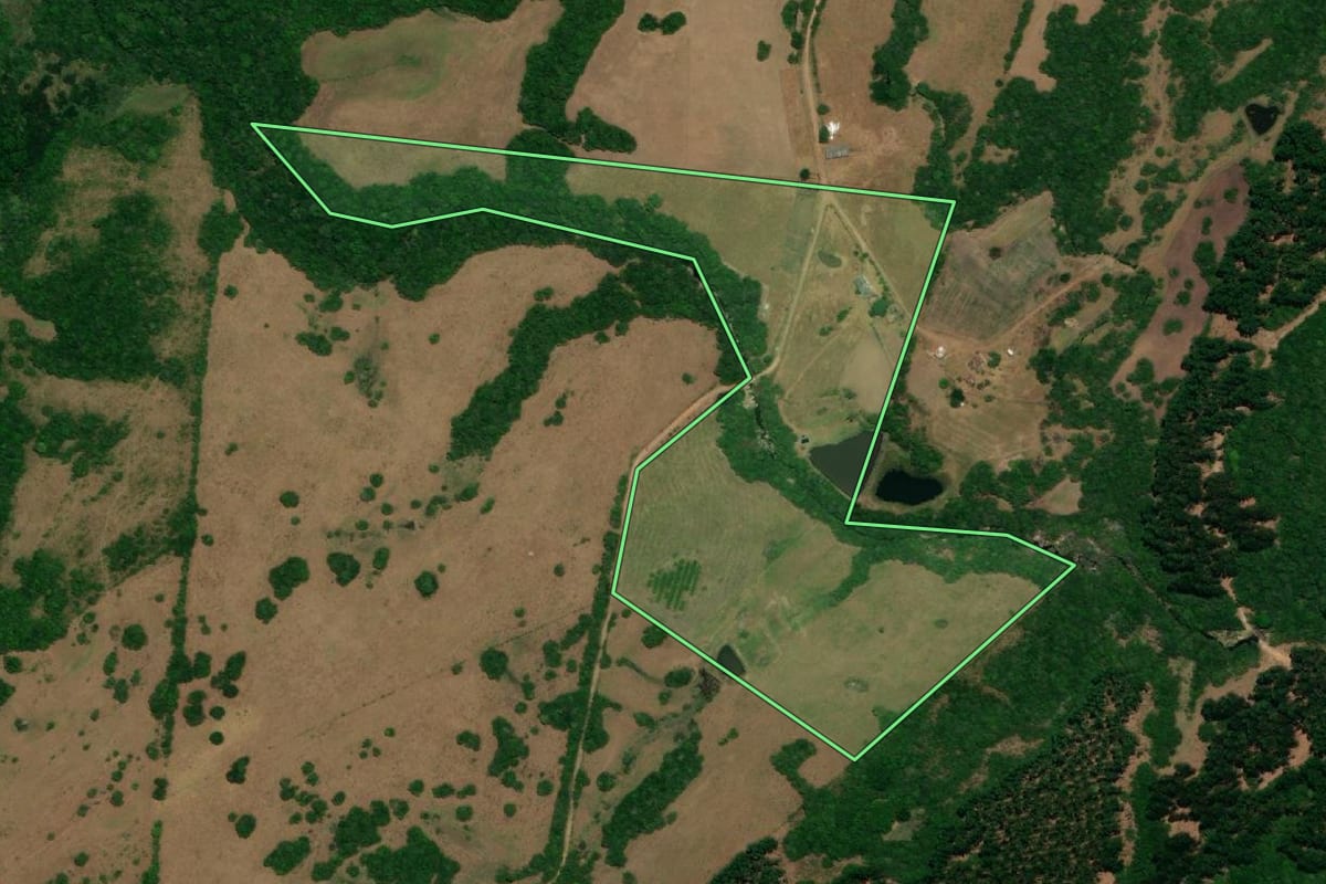 Imagem de satélite do imóvel rural em Arroio Grande (RS), com o contorno declarado no CAR desenhado por cima.