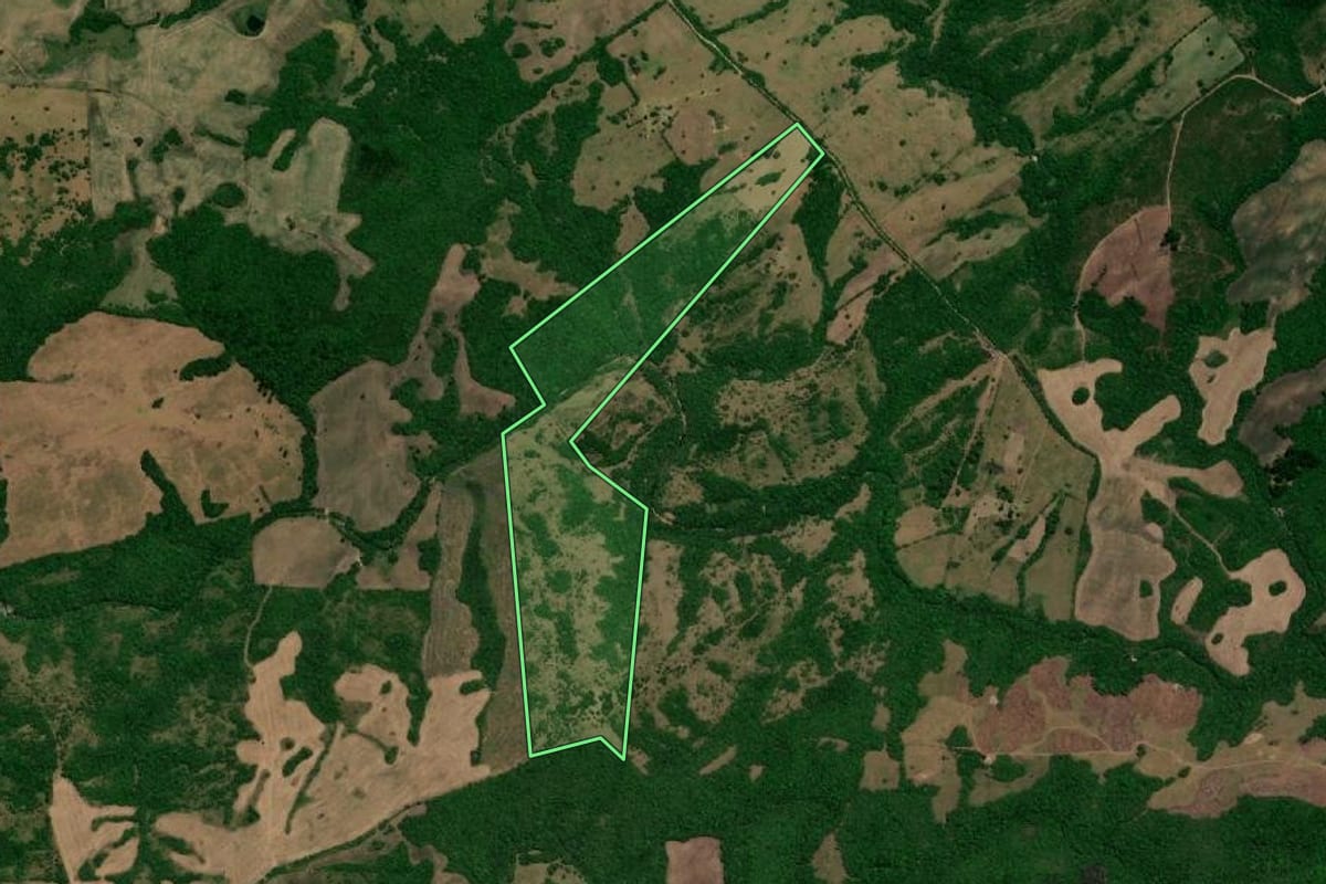 Imagem de satélite do imóvel rural em Arroio Grande (RS), com o contorno declarado no CAR desenhado por cima.