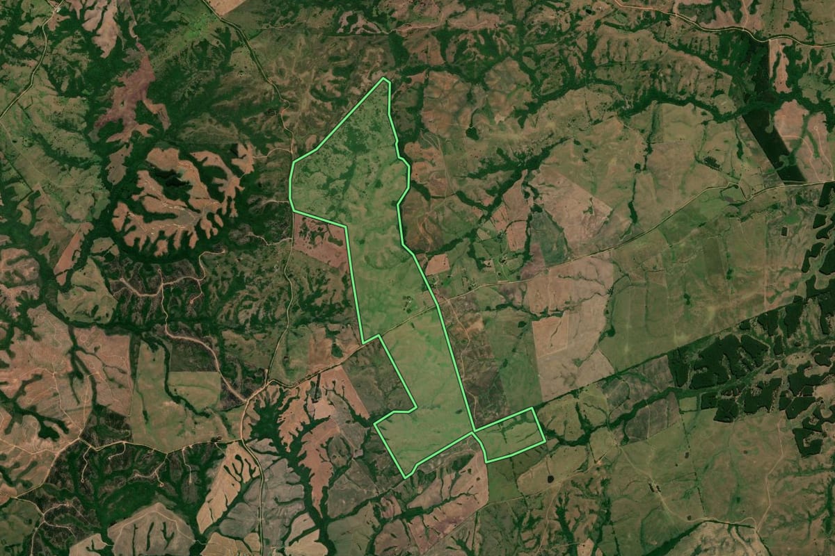 Imagem de satélite do imóvel rural em Arroio Grande (RS), com o contorno declarado no CAR desenhado por cima.