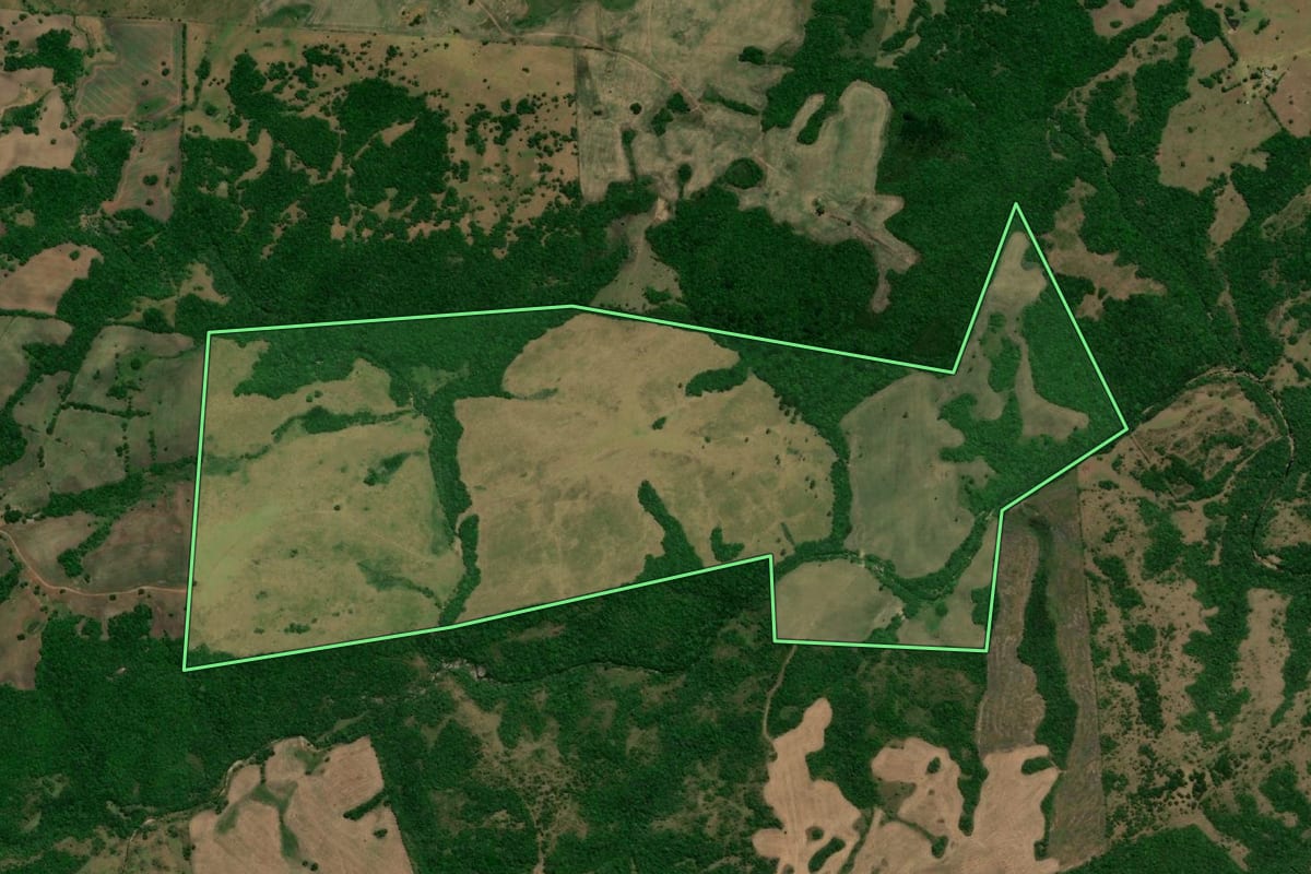 Imagem de satélite do imóvel rural em Arroio Grande (RS), com o contorno declarado no CAR desenhado por cima.