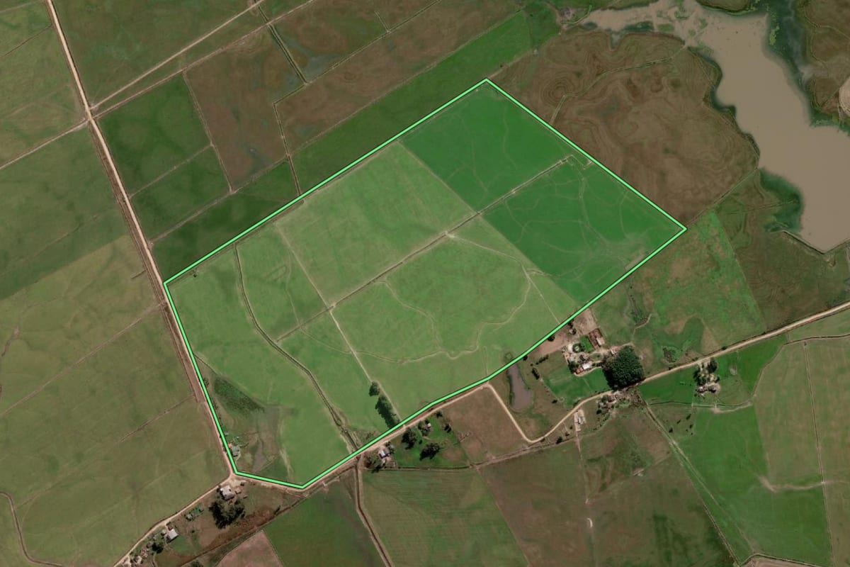 Imagem de satélite do imóvel rural em Arroio Grande (RS), com o contorno declarado no CAR desenhado por cima.