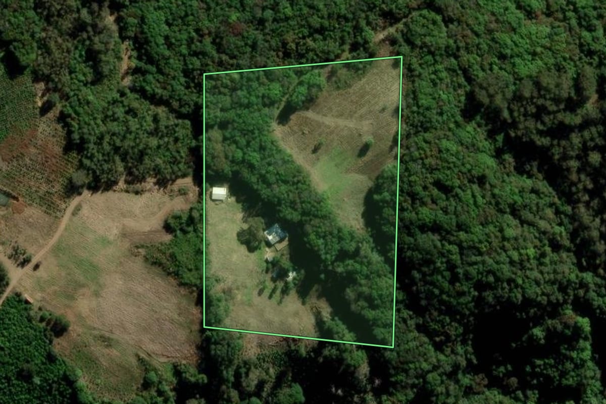 Imagem de satélite do imóvel rural em Arvorezinha (RS), com o contorno declarado no CAR desenhado por cima.