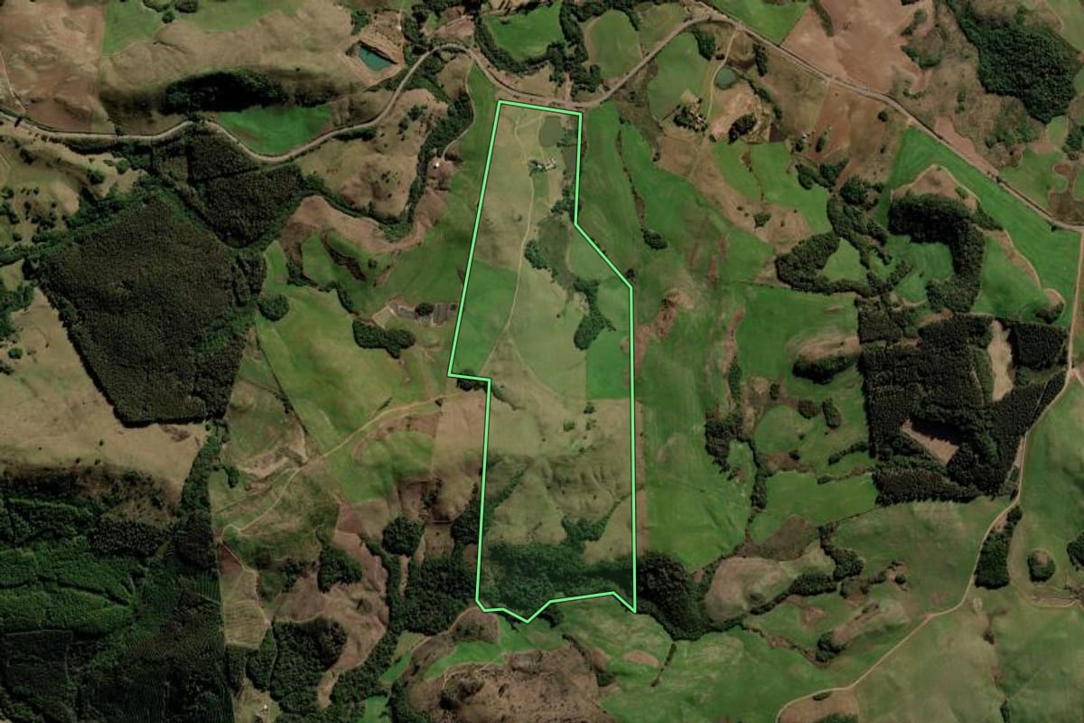 Imagem de satélite do imóvel rural em Arvorezinha (RS), com o contorno declarado no CAR desenhado por cima.