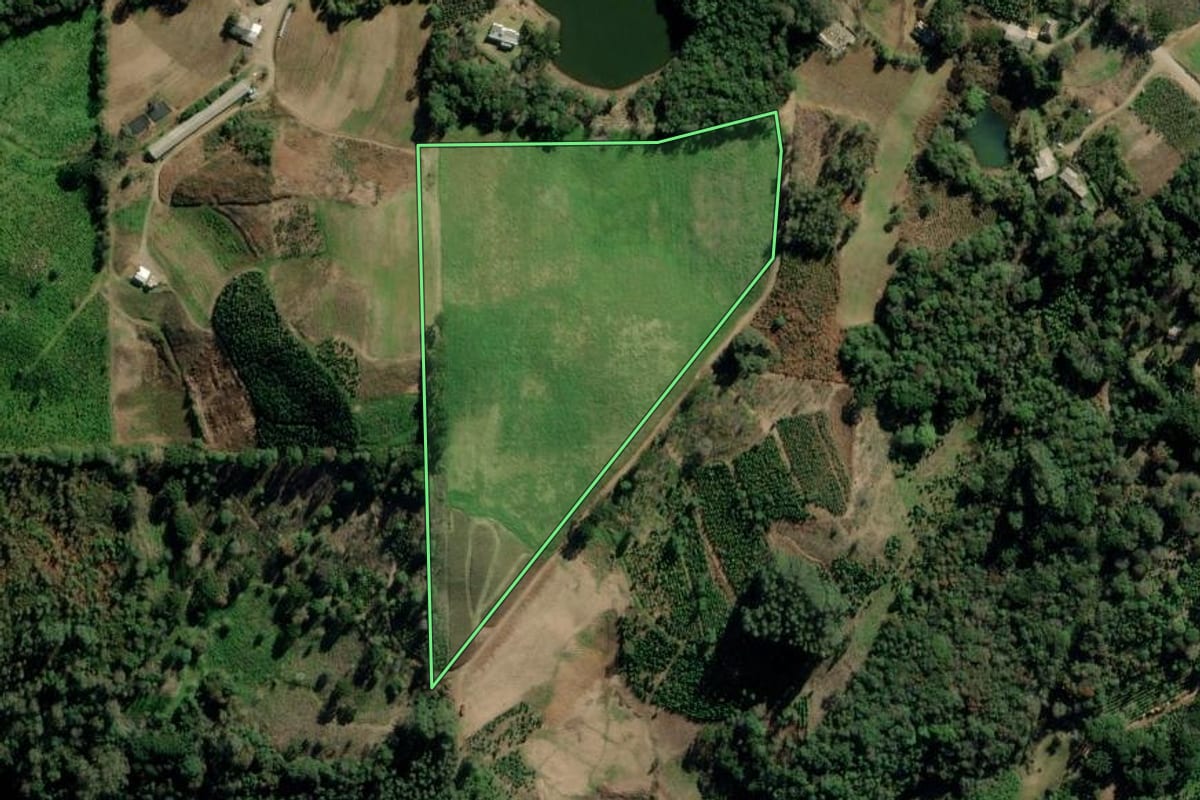 Imagem de satélite do imóvel rural em Arvorezinha (RS), com o contorno declarado no CAR desenhado por cima.