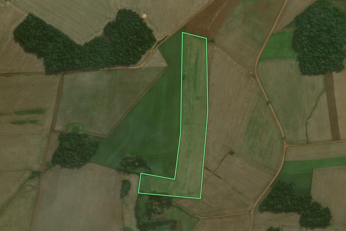 Imagem de satélite do imóvel rural em Augusto Pestana (RS), com o contorno declarado no CAR desenhado por cima.