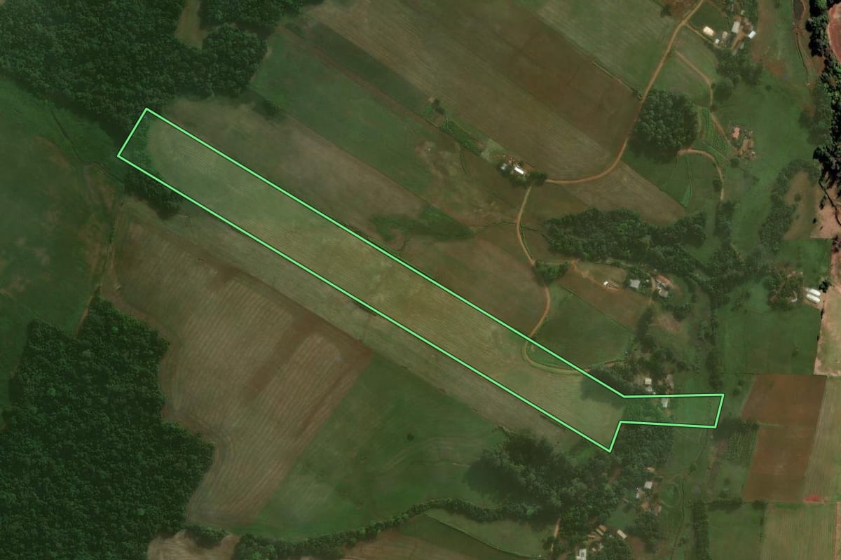 Imagem de satélite do imóvel rural em Augusto Pestana (RS), com o contorno declarado no CAR desenhado por cima.