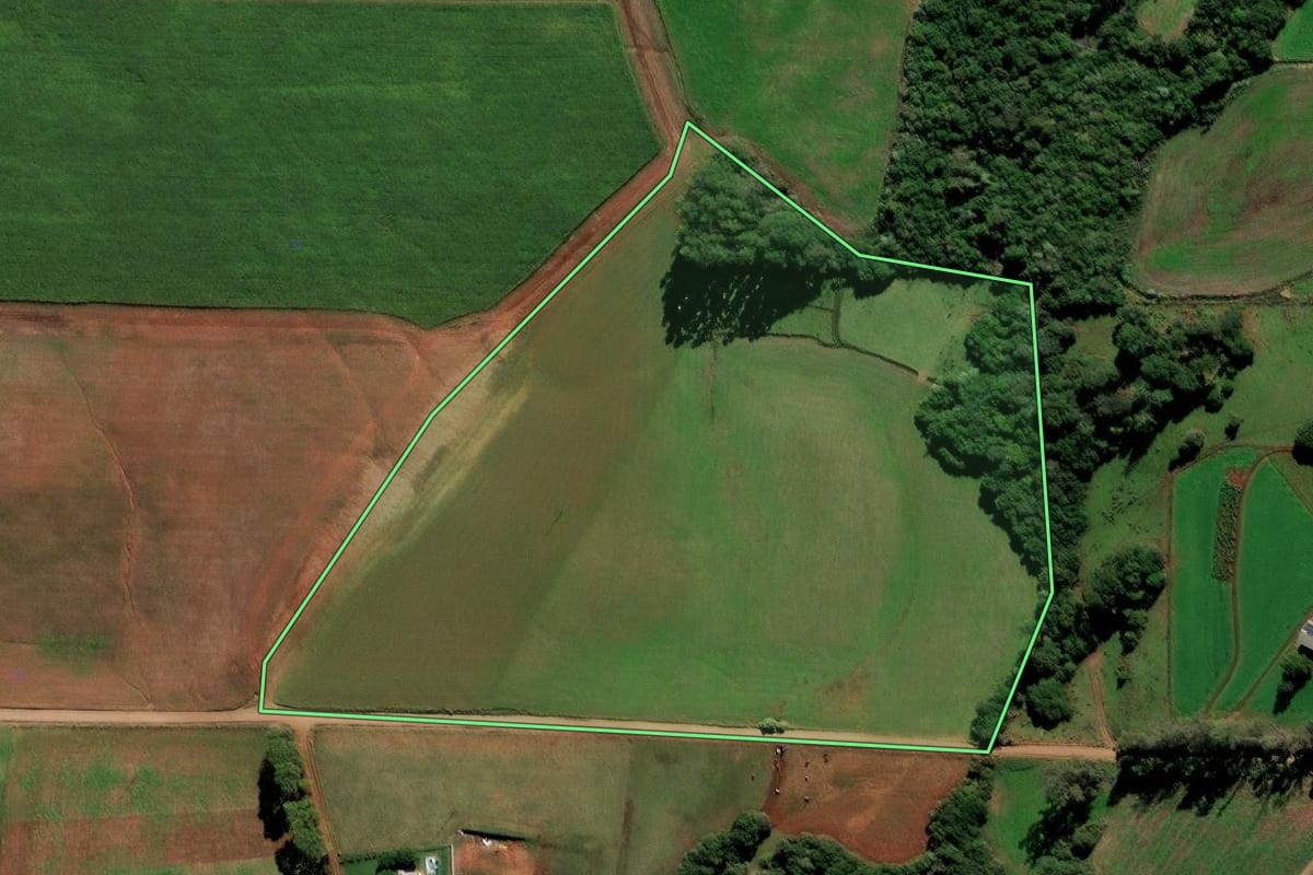 Imagem de satélite do imóvel rural em Augusto Pestana (RS), com o contorno declarado no CAR desenhado por cima.