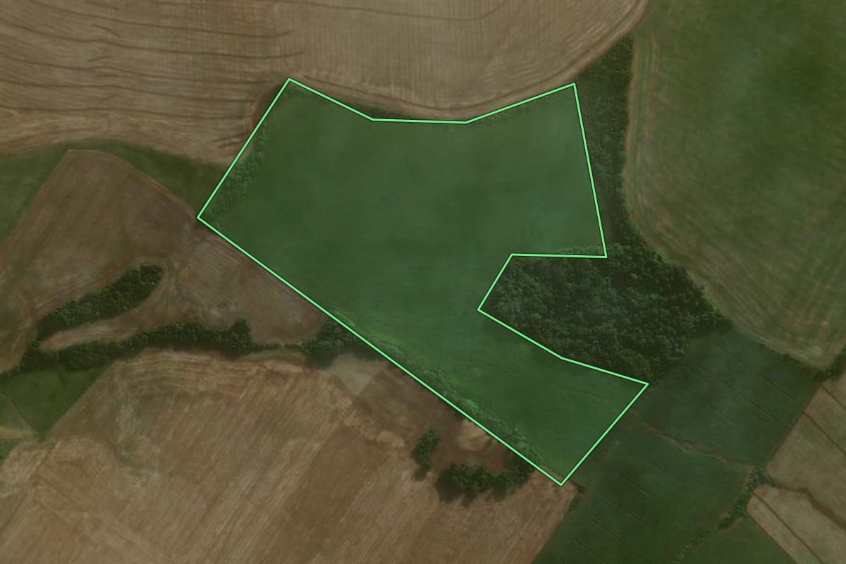 Imagem de satélite do imóvel rural em Augusto Pestana (RS), com o contorno declarado no CAR desenhado por cima.