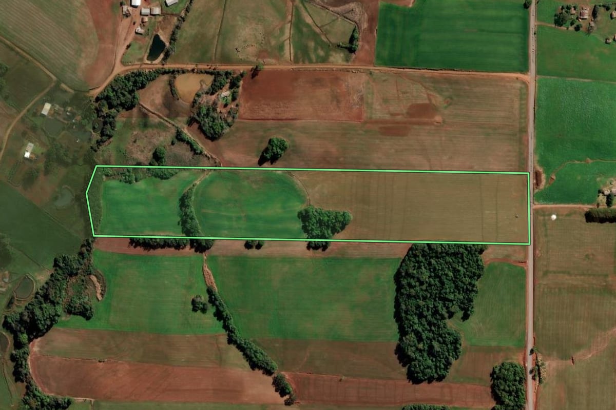 Imagem de satélite do imóvel rural em Augusto Pestana (RS), com o contorno declarado no CAR desenhado por cima.