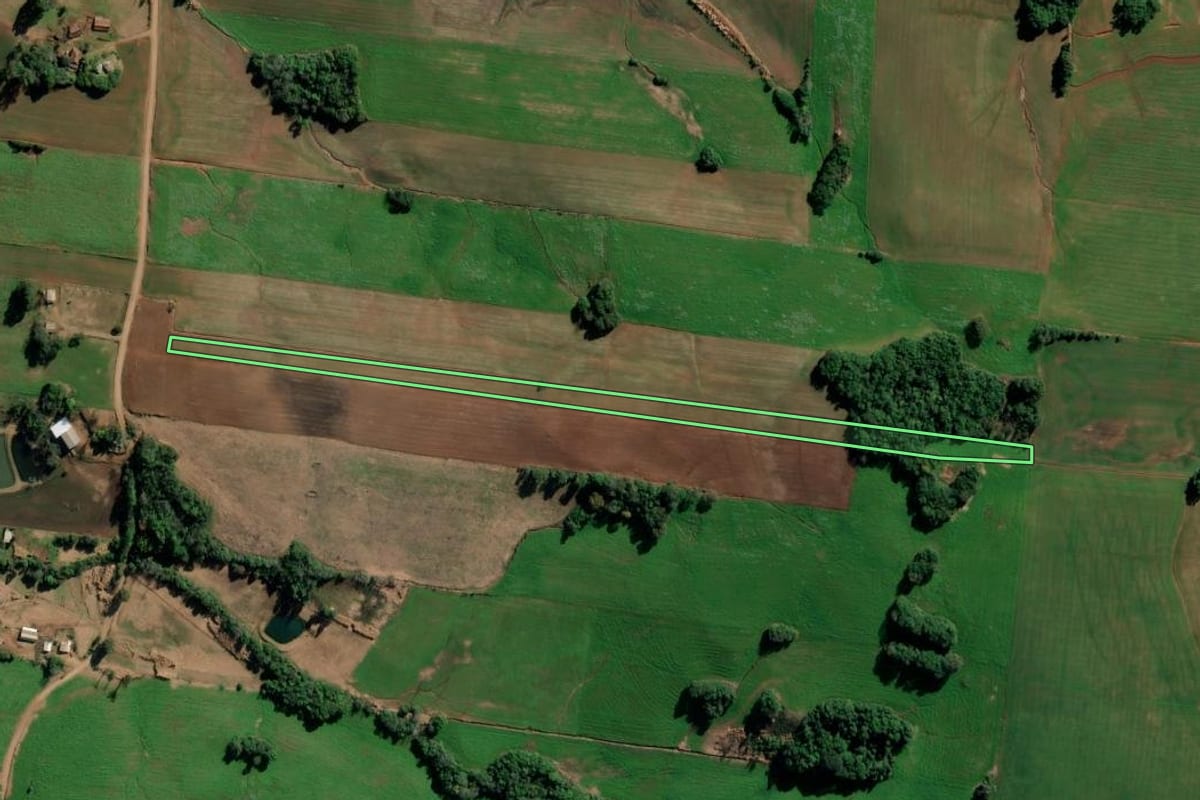 Imagem de satélite do imóvel rural em Augusto Pestana (RS), com o contorno declarado no CAR desenhado por cima.