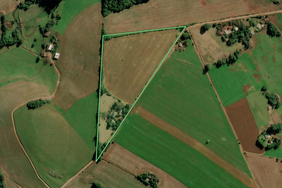 Imagem de satélite do imóvel rural em Augusto Pestana (RS), com o contorno declarado no CAR desenhado por cima.