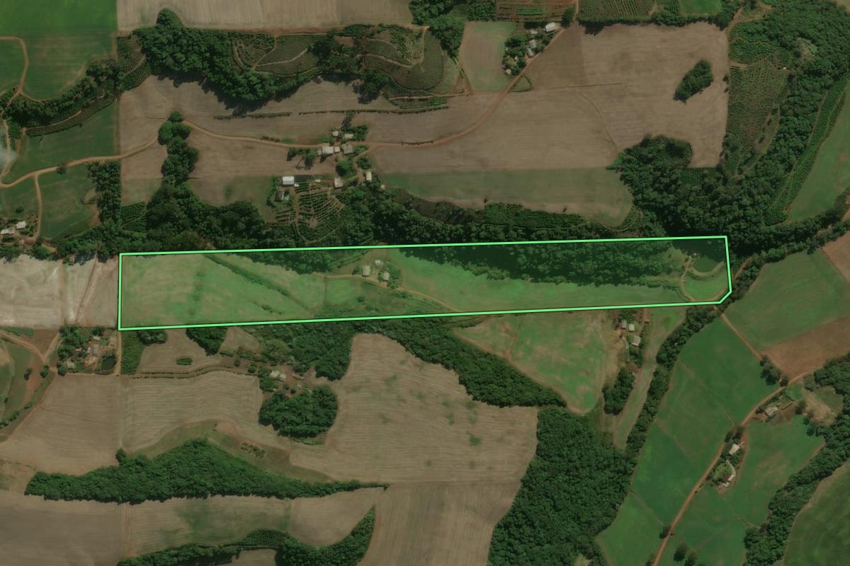 Imagem de satélite do imóvel rural em Áurea (RS), com o contorno declarado no CAR desenhado por cima.