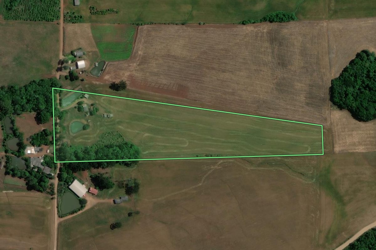 Imagem de satélite do imóvel rural em Áurea (RS), com o contorno declarado no CAR desenhado por cima.