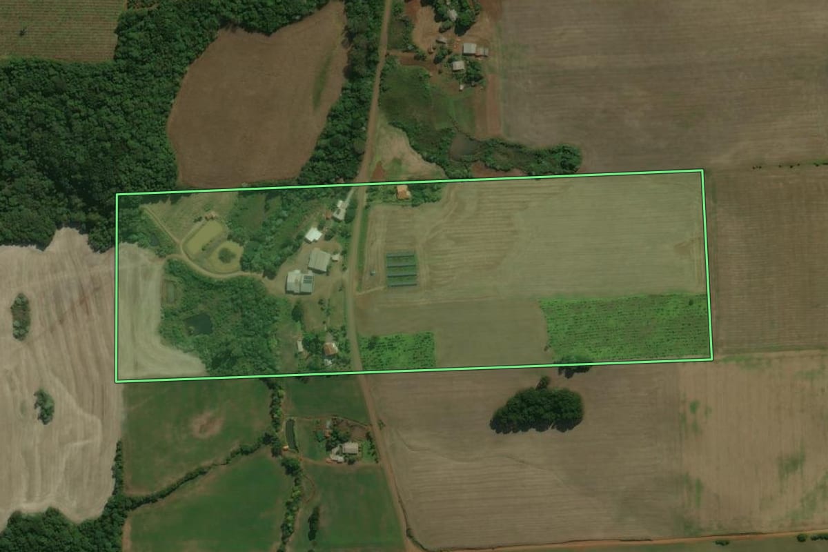 Imagem de satélite do imóvel rural em Áurea (RS), com o contorno declarado no CAR desenhado por cima.