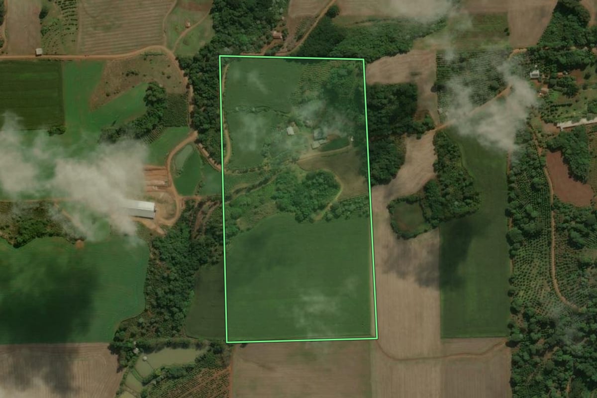 Imagem de satélite do imóvel rural em Áurea (RS), com o contorno declarado no CAR desenhado por cima.