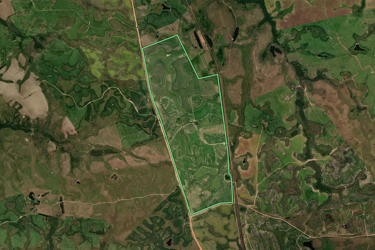 Imagem de satélite do imóvel rural em Bagé (RS), com o contorno declarado no CAR desenhado por cima.