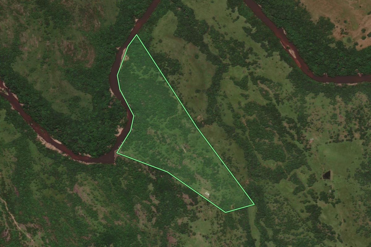 Imagem de satélite do imóvel rural em Bagé (RS), com o contorno declarado no CAR desenhado por cima.