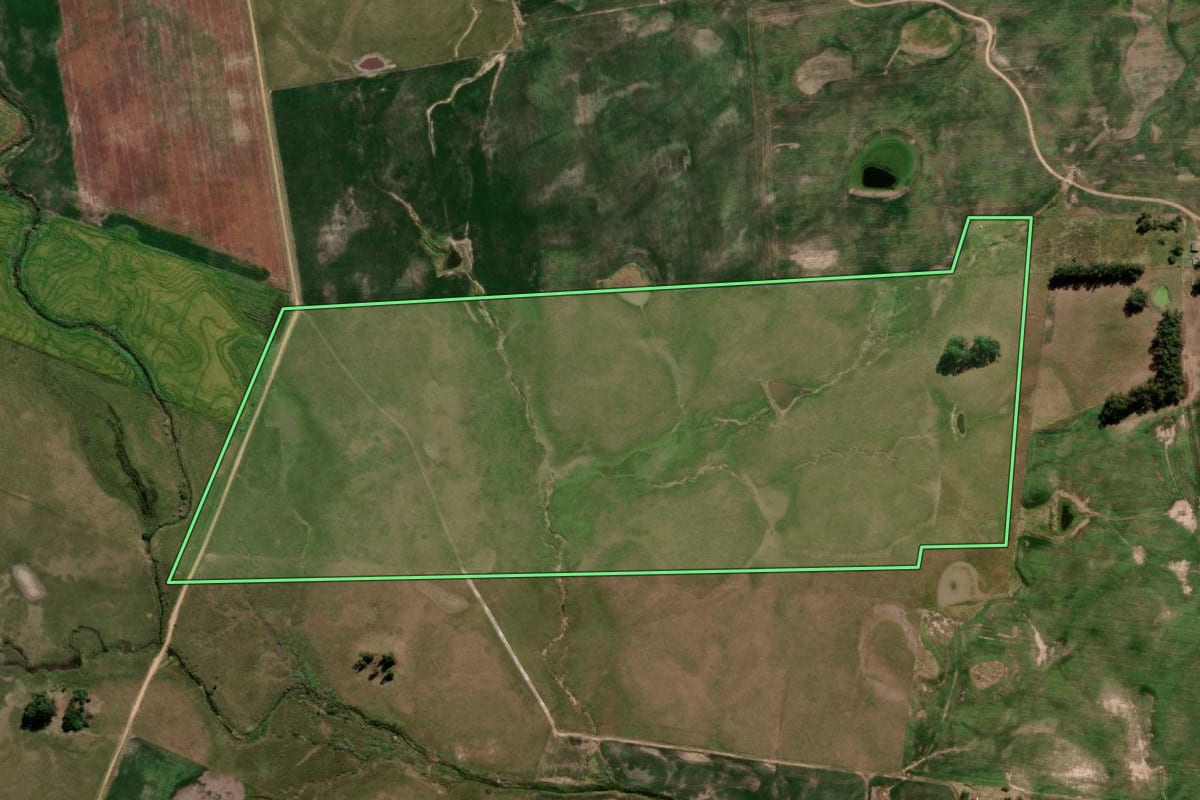 Imagem de satélite do imóvel rural em Bagé (RS), com o contorno declarado no CAR desenhado por cima.