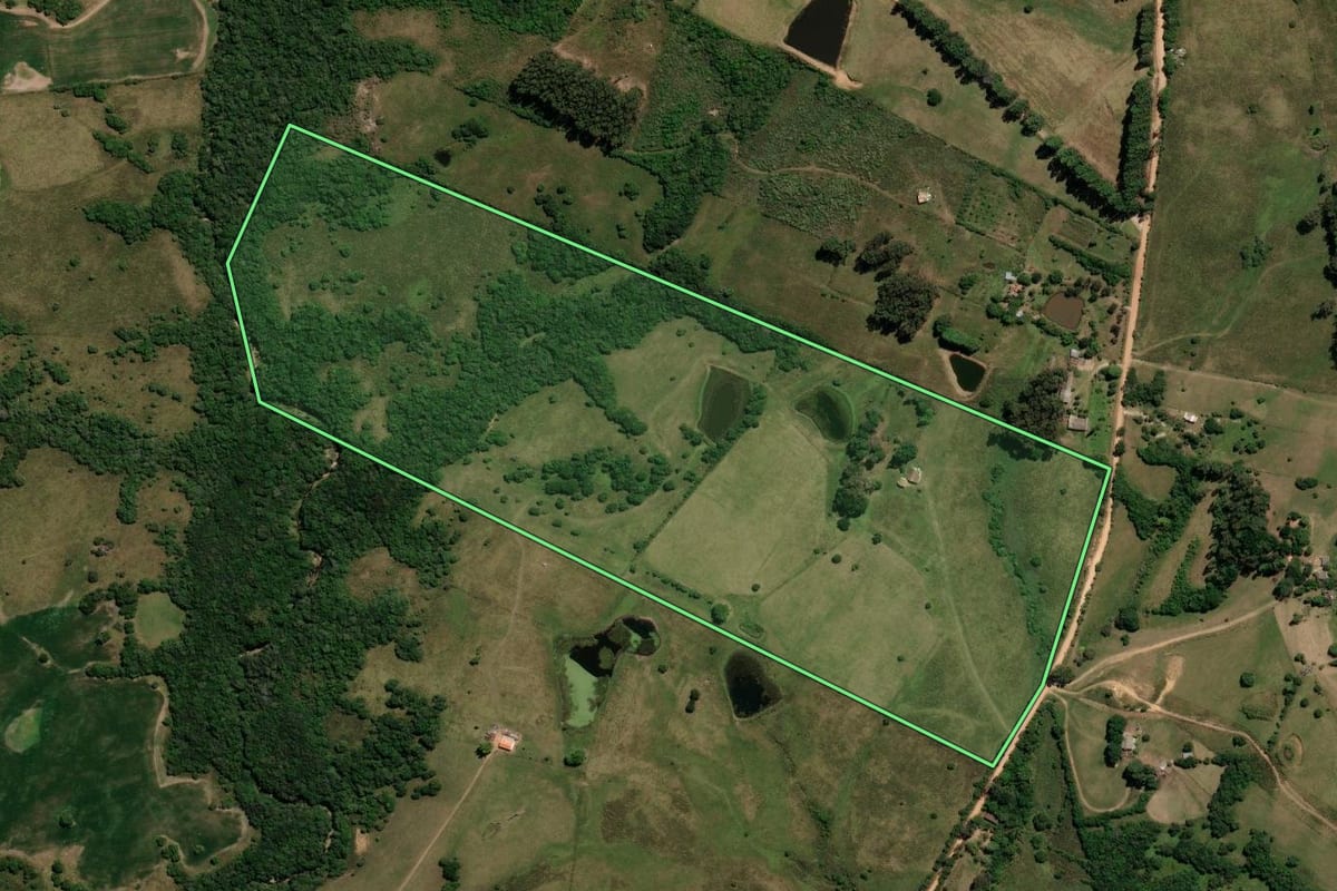 Imagem de satélite do imóvel rural em Bagé (RS), com o contorno declarado no CAR desenhado por cima.