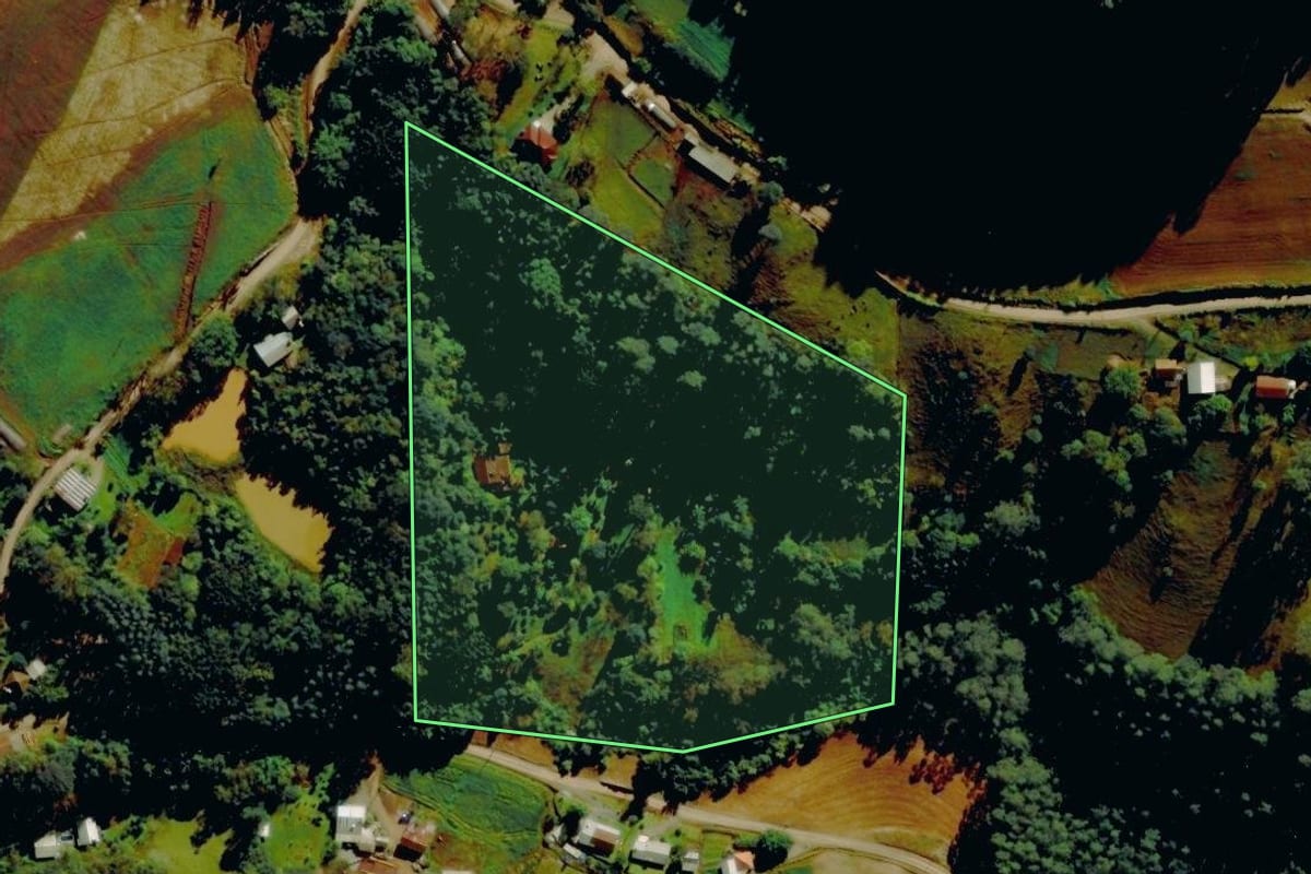 Imagem de satélite do imóvel rural em Barão (RS), com o contorno declarado no CAR desenhado por cima.