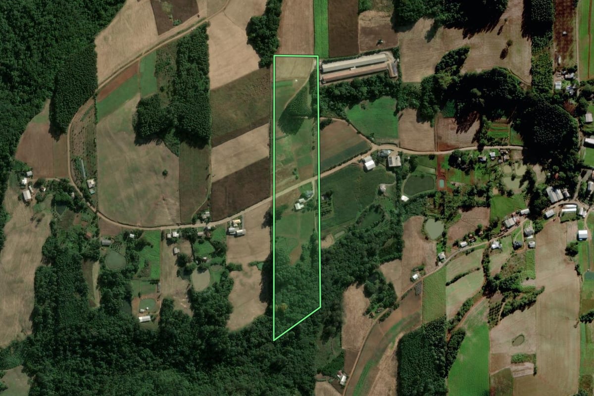 Imagem de satélite do imóvel rural em Barão (RS), com o contorno declarado no CAR desenhado por cima.