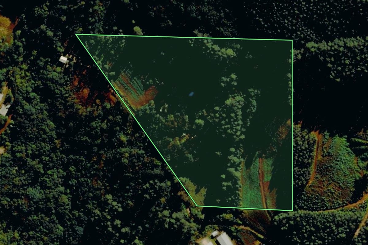 Imagem de satélite do imóvel rural em Barão (RS), com o contorno declarado no CAR desenhado por cima.