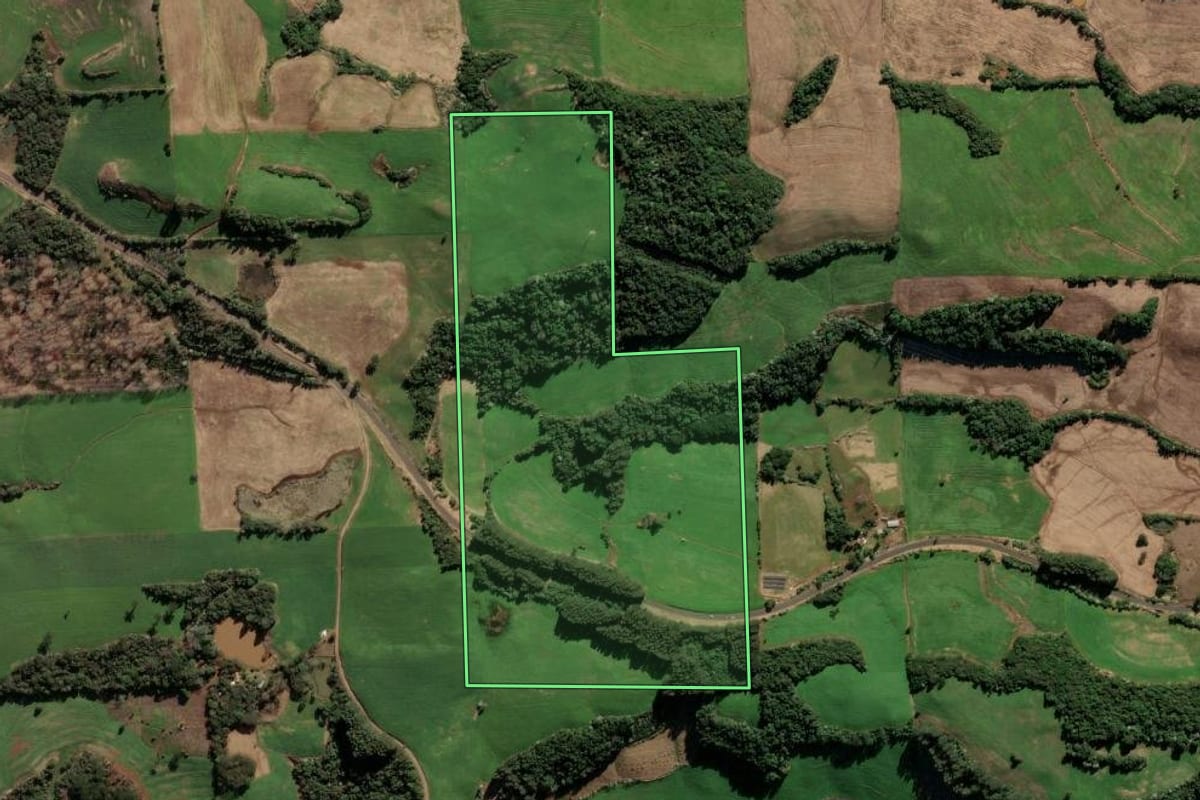 Imagem de satélite do imóvel rural em Barão de Cotegipe (RS), com o contorno declarado no CAR desenhado por cima.