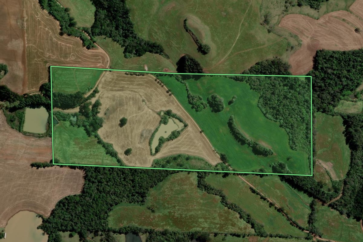 Imagem de satélite do imóvel rural em Barão de Cotegipe (RS), com o contorno declarado no CAR desenhado por cima.