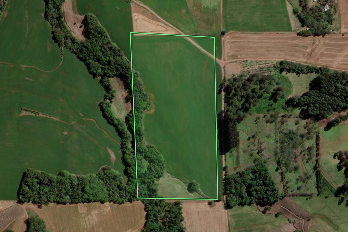 Imagem de satélite do imóvel rural em Barão de Cotegipe (RS), com o contorno declarado no CAR desenhado por cima.