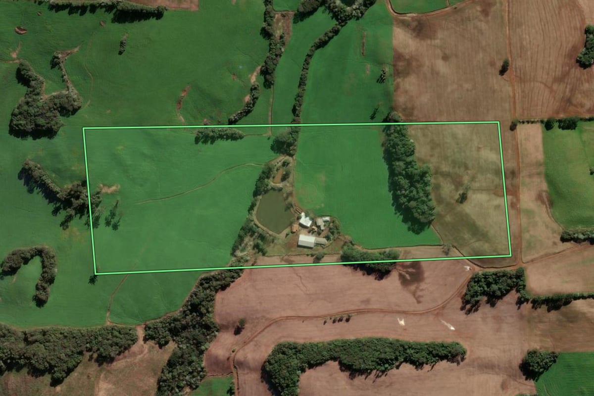 Imagem de satélite do imóvel rural em Barão de Cotegipe (RS), com o contorno declarado no CAR desenhado por cima.