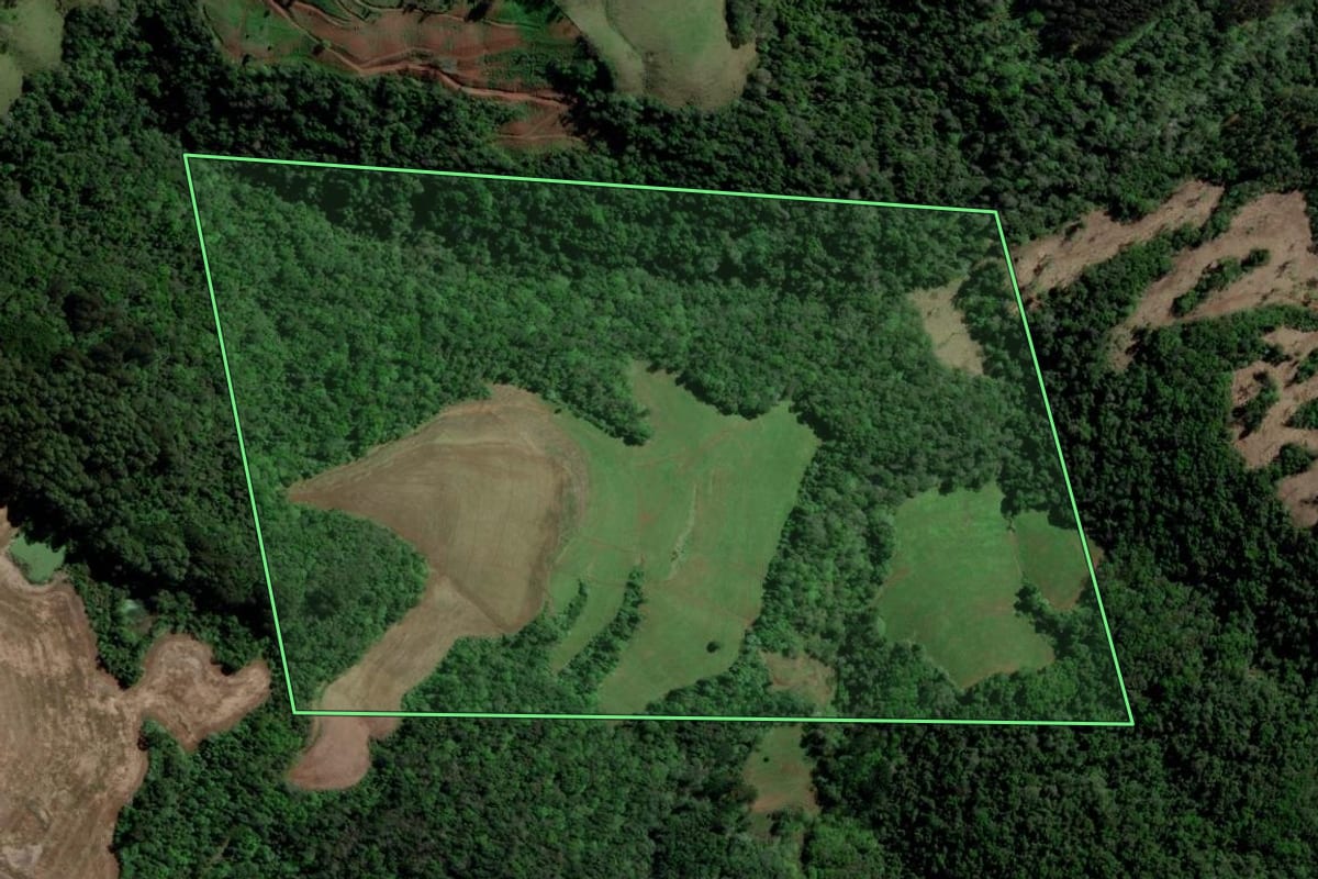 Imagem de satélite do imóvel rural em Barão de Cotegipe (RS), com o contorno declarado no CAR desenhado por cima.