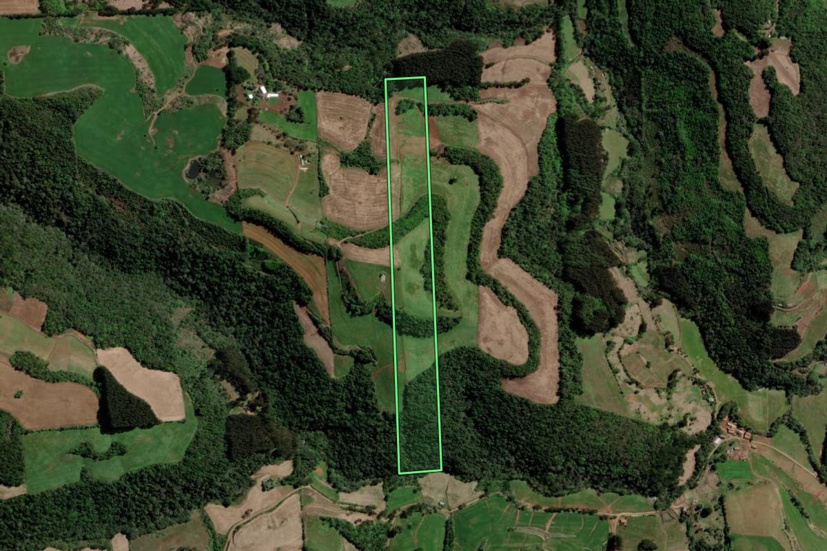 Imagem de satélite do imóvel rural em Barão de Cotegipe (RS), com o contorno declarado no CAR desenhado por cima.