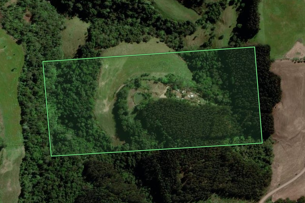 Imagem de satélite do imóvel rural em Barão de Cotegipe (RS), com o contorno declarado no CAR desenhado por cima.