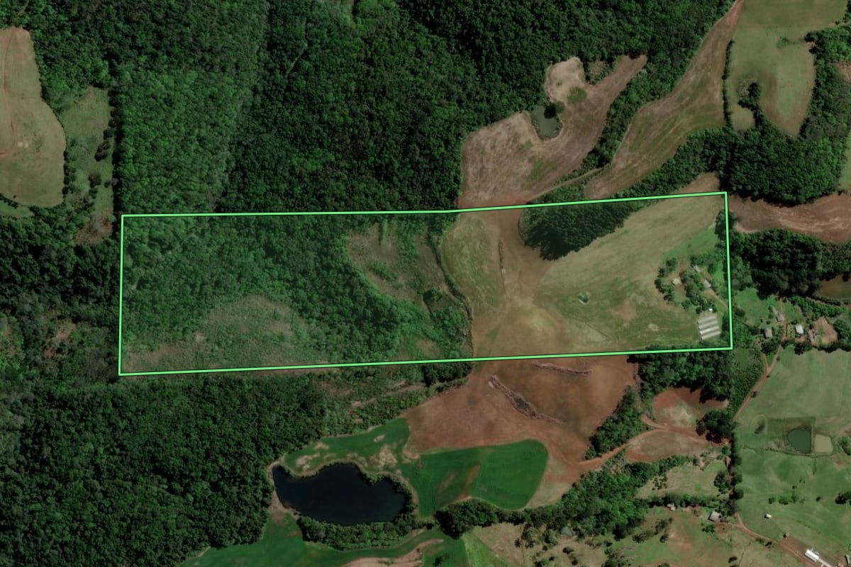 Imagem de satélite do imóvel rural em Barão de Cotegipe (RS), com o contorno declarado no CAR desenhado por cima.
