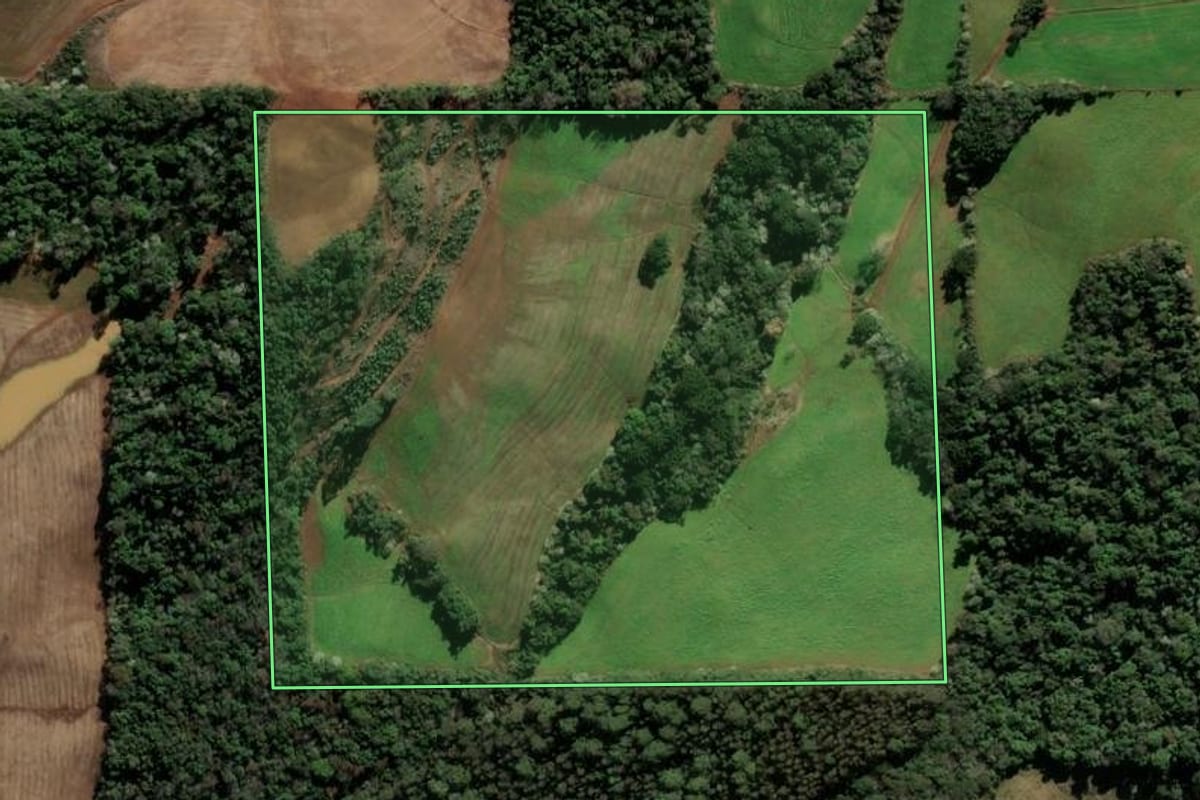 Imagem de satélite do imóvel rural em Barão de Cotegipe (RS), com o contorno declarado no CAR desenhado por cima.