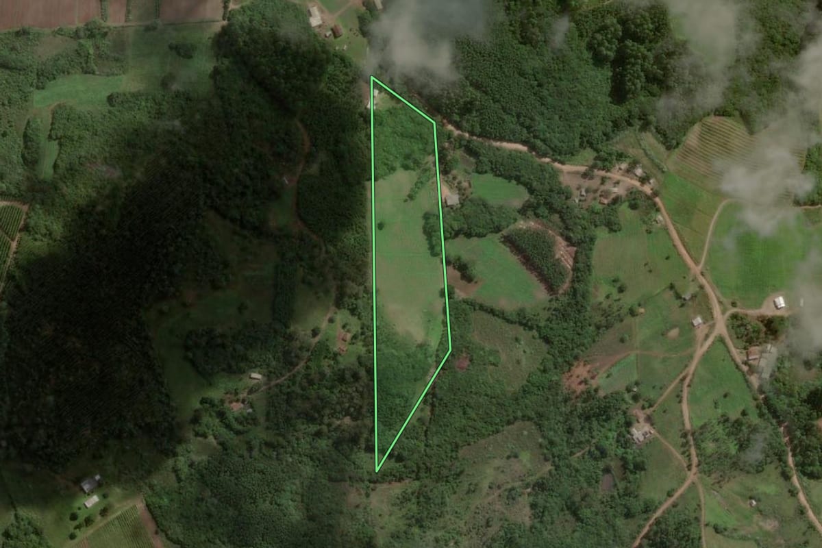 Imagem de satélite do imóvel rural em Barão do Triunfo (RS), com o contorno declarado no CAR desenhado por cima.