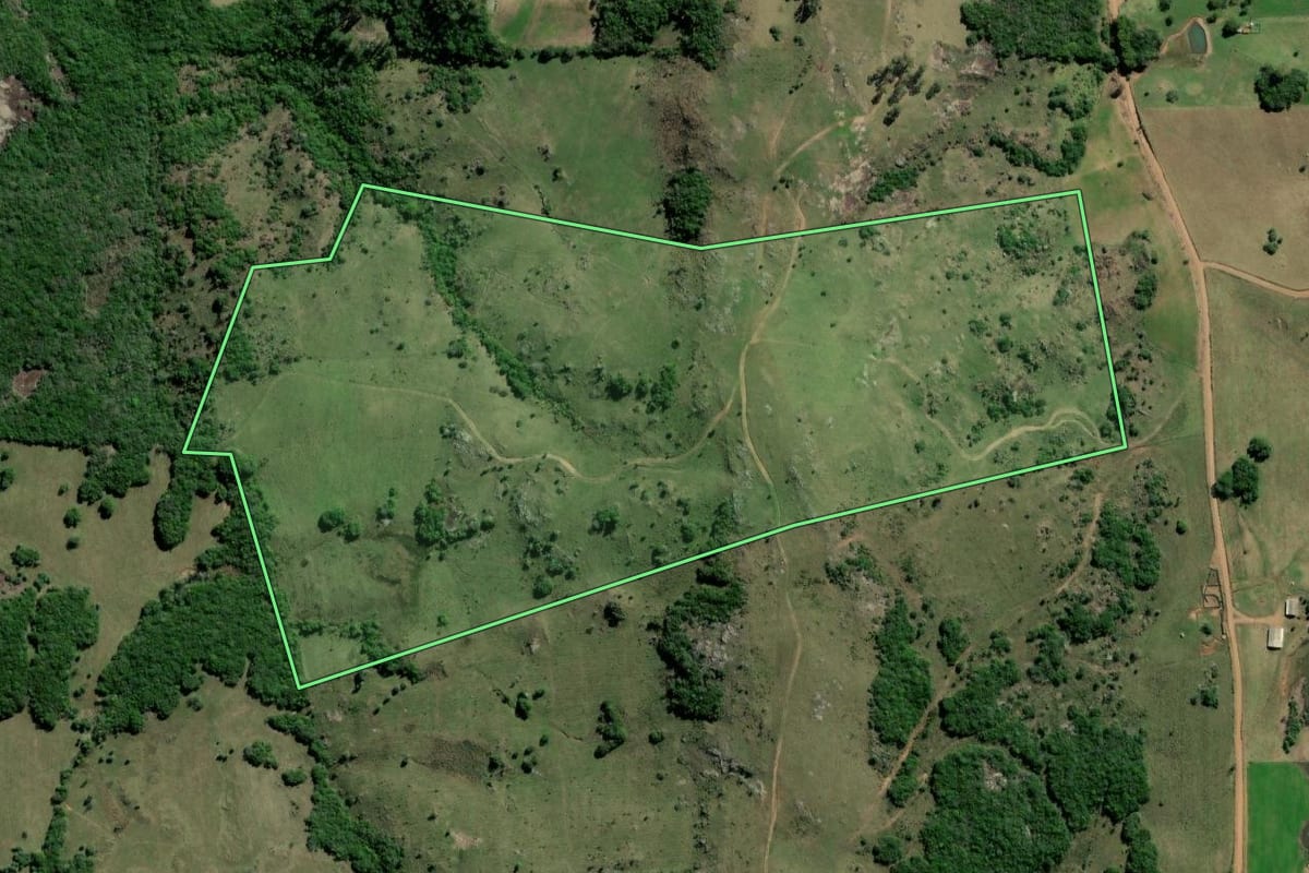 Imagem de satélite do imóvel rural em Barão do Triunfo (RS), com o contorno declarado no CAR desenhado por cima.