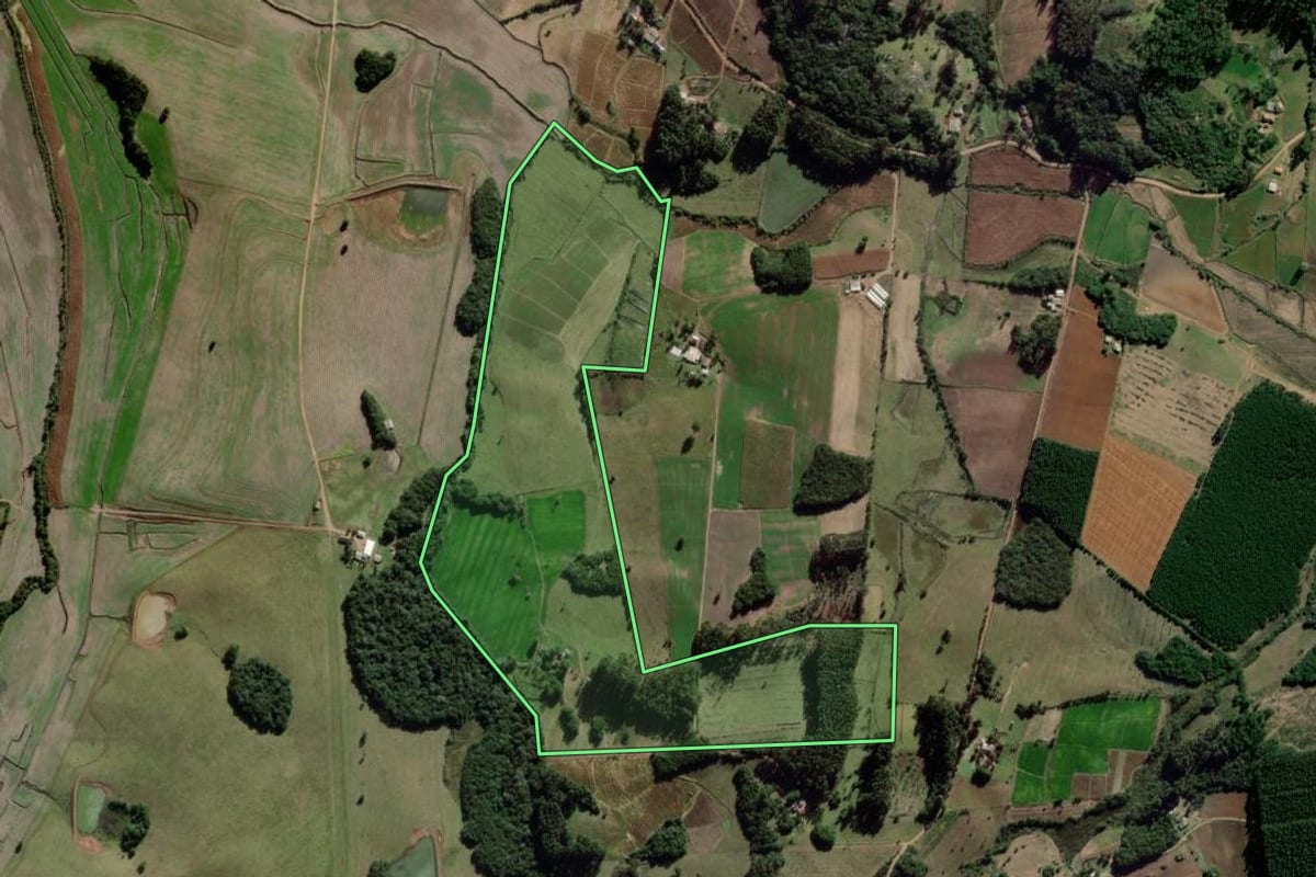 Imagem de satélite do imóvel rural em Barão do Triunfo (RS), com o contorno declarado no CAR desenhado por cima.