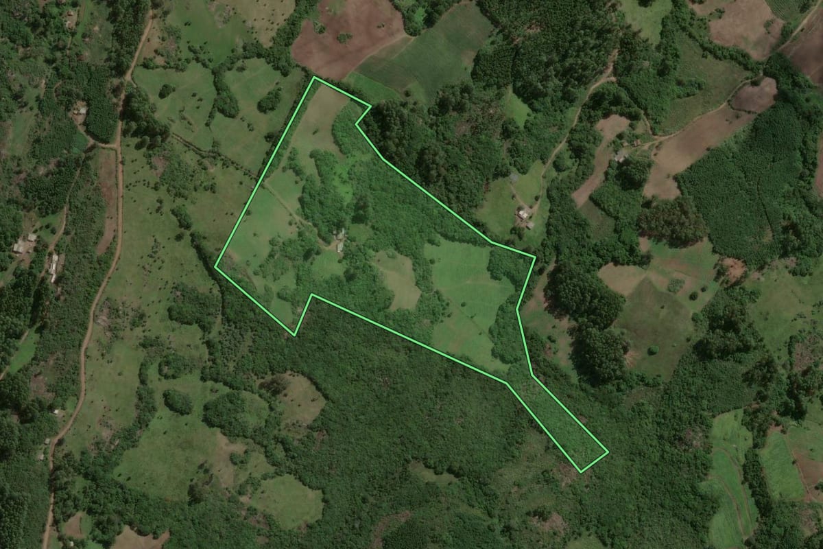 Imagem de satélite do imóvel rural em Barão do Triunfo (RS), com o contorno declarado no CAR desenhado por cima.